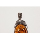 Pendentif ambre et argent Grappe et Feuille