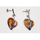 Boucles d'oreilles ambre et argent Passion couleur cognac