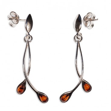 Boucles d'oreilles ambre et argent Entrechats cognac