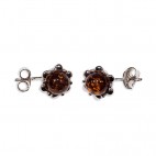 Boucles d'oreilles ambre et argent Fleur