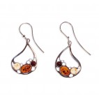 Boucles d'oreilles ambre et argent Créola multicolores