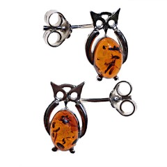 Boucles d'oreilles ambre et argent Chouette