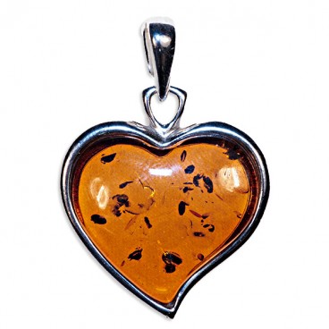 Pendentif ambre et argent cœur moderne