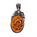 Pendentif ambre et argent Grappe et Feuille