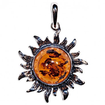 Pendentif ambre et argent soleil junior