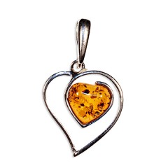 Pendentif ambre et argent Double Cœur