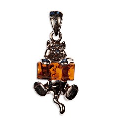 Pendentif ambre et argent Chat