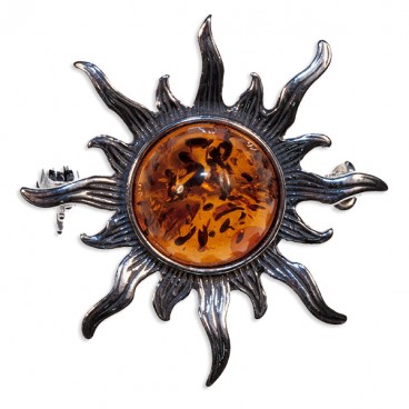 Broche ambre et argent Soleil