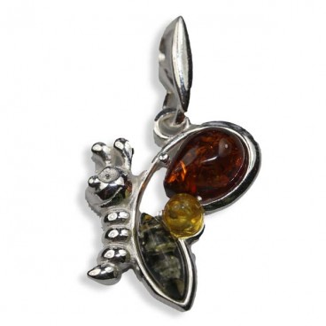 Pendentif ambre et argent Papillon Multicolore