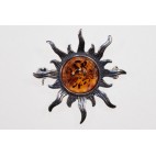 Broche ambre et argent Soleil