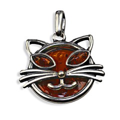 Pendentif ambre et argent Tête de Chat