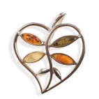 Pendentif ambre et argent Feuille