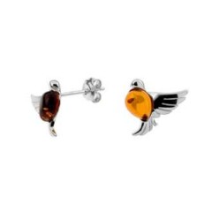 Boucles d'oreilles ambre et argent Oiseau