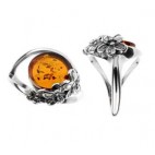 Bague ambre et argent Sunflower