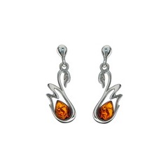 Boucles d'oreilles ambre et argent Cygne